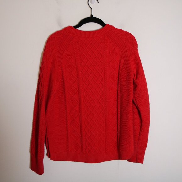 J Crew Cable Crewneck Sweater Red Womens Small Fisherman Chunky Knit Cotton - Picture 7 of 7